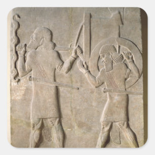 Relief depecting two soldiers square sticker