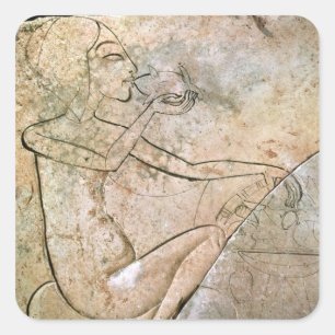Relief depicing a princess eating a roasted square sticker