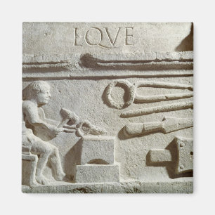 Relief depicting a blacksmith's shop and tools magnet