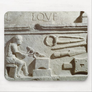 Relief depicting a blacksmith's shop and tools mouse mat
