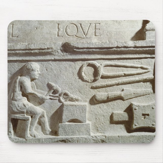 Relief depicting a blacksmith's shop and tools mouse mat (Front)