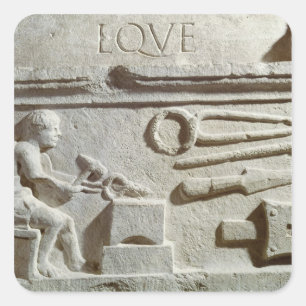 Relief depicting a blacksmith's shop and tools square sticker