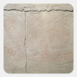 Relief depicting a boat journey square sticker