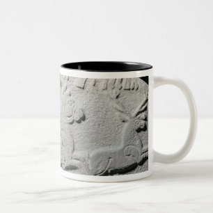 Relief depicting a deer hunt Two-Tone coffee mug