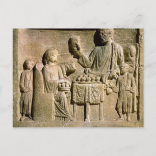 Relief depicting a family meal postcard