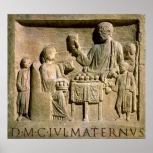 Relief depicting a family meal poster