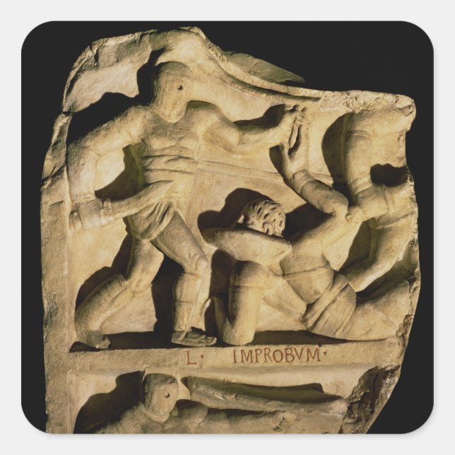 Relief depicting a samnite defeating a retiarius square sticker (Front)