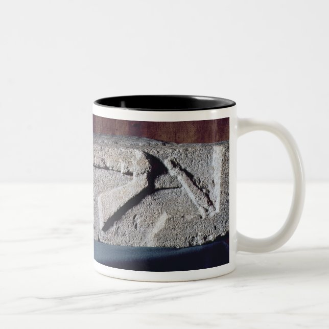 Relief depicting a stonemason's instrument Two-Tone coffee mug (Right)