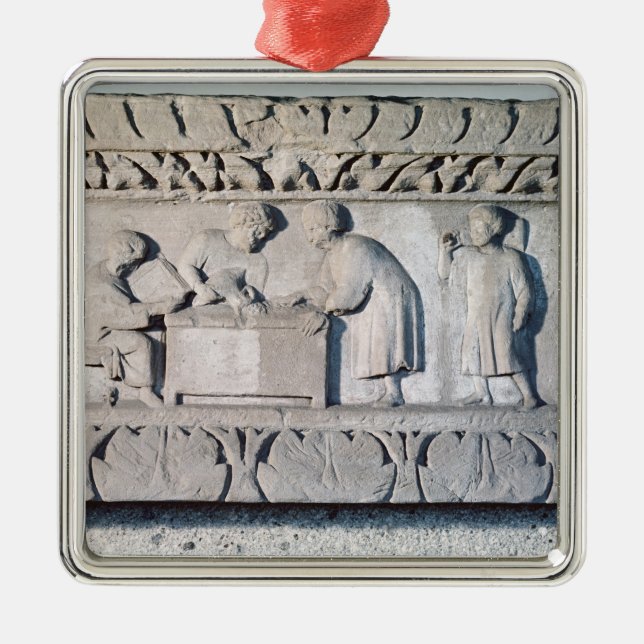 Relief depicting a tax collecting scene metal tree decoration (Front)