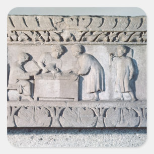 Relief depicting a tax collecting scene square sticker