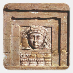 Relief depicting a woman at a window square sticker