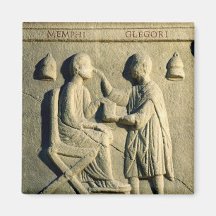 Relief depicting an oculist examining a patient magnet