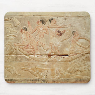 Relief depicting men in a boat mouse mat