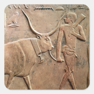 Relief depicting peasant leading cow to square sticker