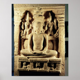 Relief depicting Tirthankara Mahavira Poster