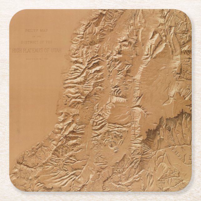 Relief map of Utah Square Paper Coaster (Front)