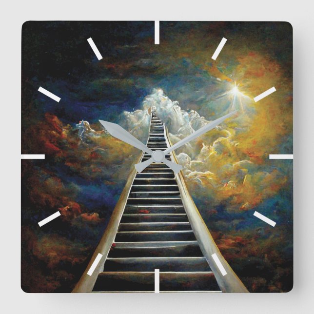 Religion and Afterlife Painting Stairway To Heaven Square Wall Clock (Front)