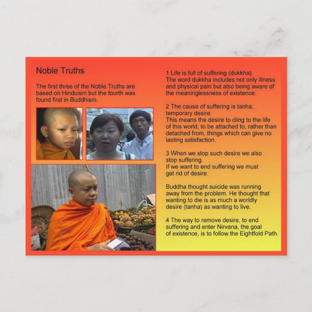 Religion, Buddhism, Noble truths Postcard (Front)