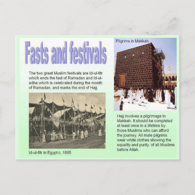 Religion, Islam, fasts and festivals Postcard (Front)