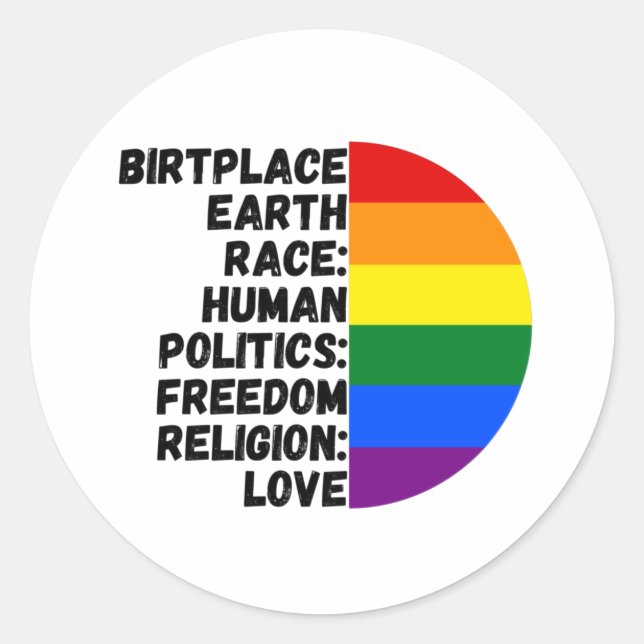 Religion Love Freedom Rainbow People Classic Round Sticker (Front)