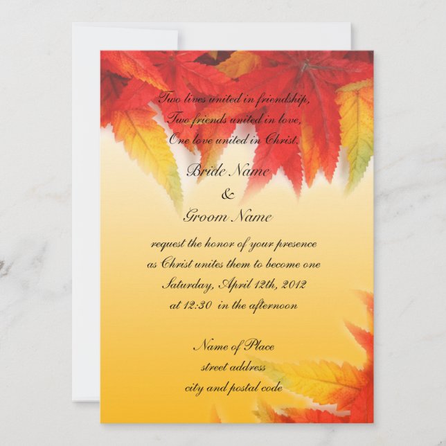 Religion's wedding invitation,fall red leaves invitation (Front)