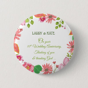 Religious 10th Wedding Anniversary Flowers 6 Cm Round Badge