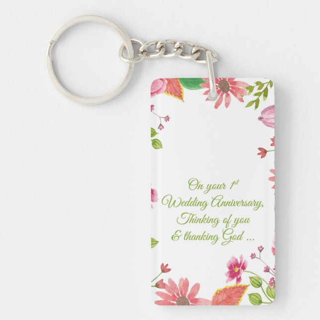 Religious 1st Wedding Anniversary Flowers Key Ring (Front)