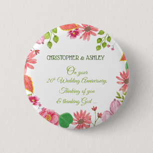 Religious 20th Wedding Anniversary Flowers 6 Cm Round Badge