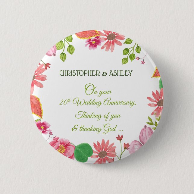 Religious 20th Wedding Anniversary Flowers 6 Cm Round Badge (Front)