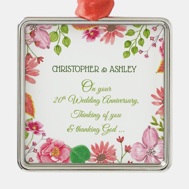 Religious 20th Wedding Anniversary Flowers Metal Tree Decoration (Front)