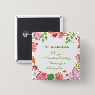 Religious 25th Wedding Anniversary Flowers 15 Cm Square Badge