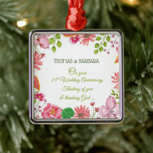 Religious 25th Wedding Anniversary Flowers Metal Tree Decoration