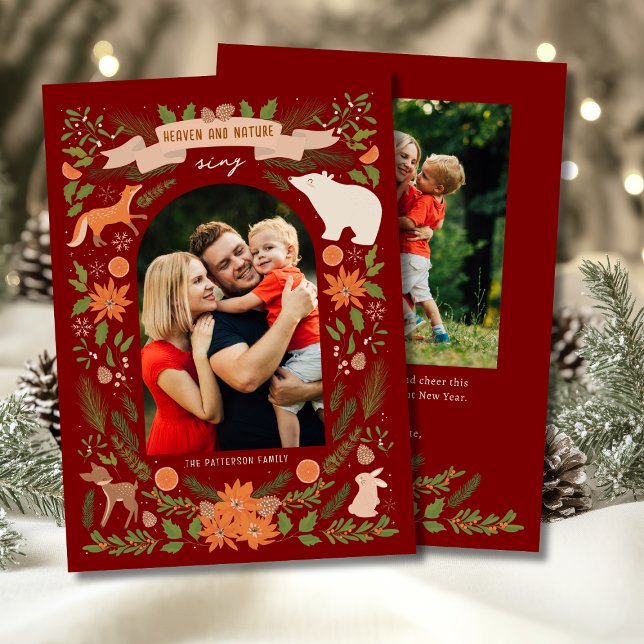 Religious 2 Photo Woodland Botanical Christmas Holiday Card (Creator Uploaded)