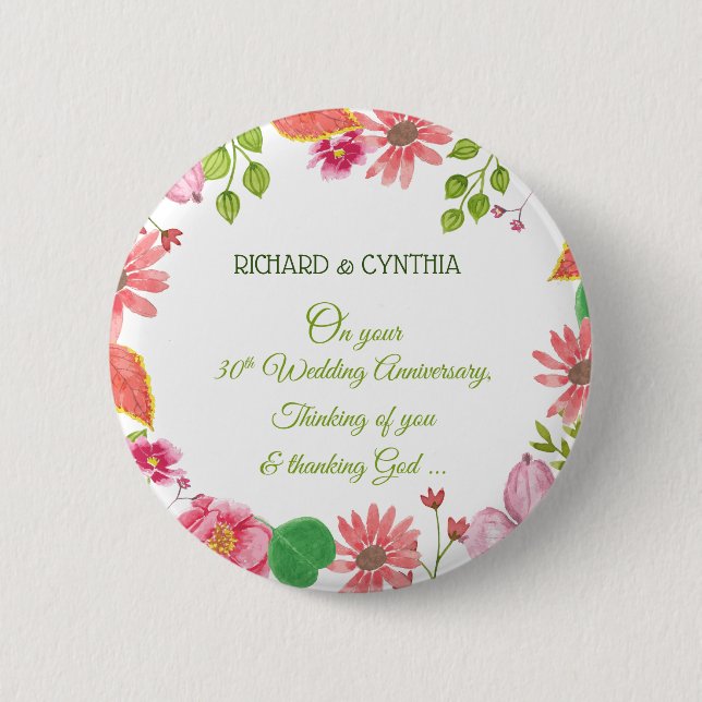 Religious 30th Wedding Anniversary Flowers 6 Cm Round Badge (Front)