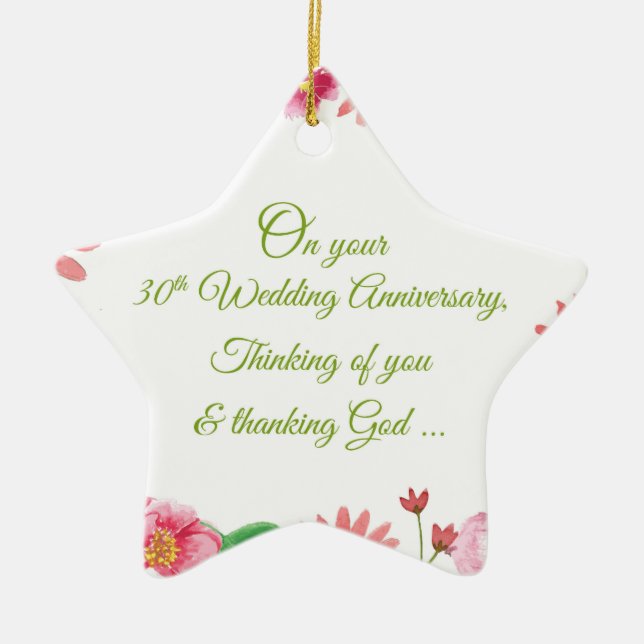 Religious 30th Wedding Anniversary Flowers Ceramic Tree Decoration (Front)