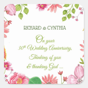 Religious 30th Wedding Anniversary Flowers Square Sticker