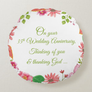 Religious 35th Wedding Anniversary Flowers Round Cushion