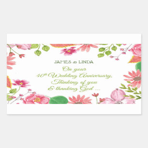 Religious 40th Wedding Anniversary Flowers Rectangular Sticker