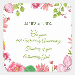 Religious 40th Wedding Anniversary Flowers Square Sticker