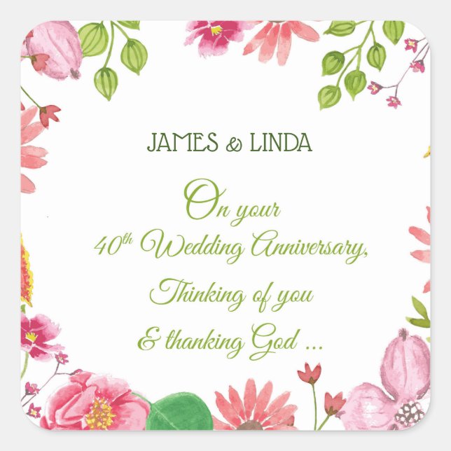 Religious 40th Wedding Anniversary Flowers Square Sticker (Front)