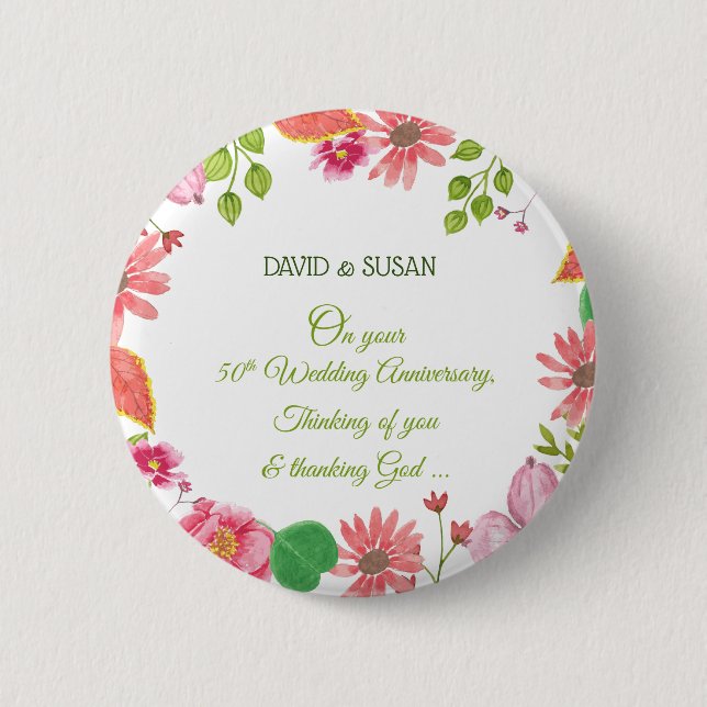 Religious 50th Wedding Anniversary Flowers 6 Cm Round Badge (Front)