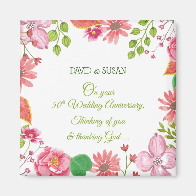 Religious 50th Wedding Anniversary Flowers Magnet (Front)
