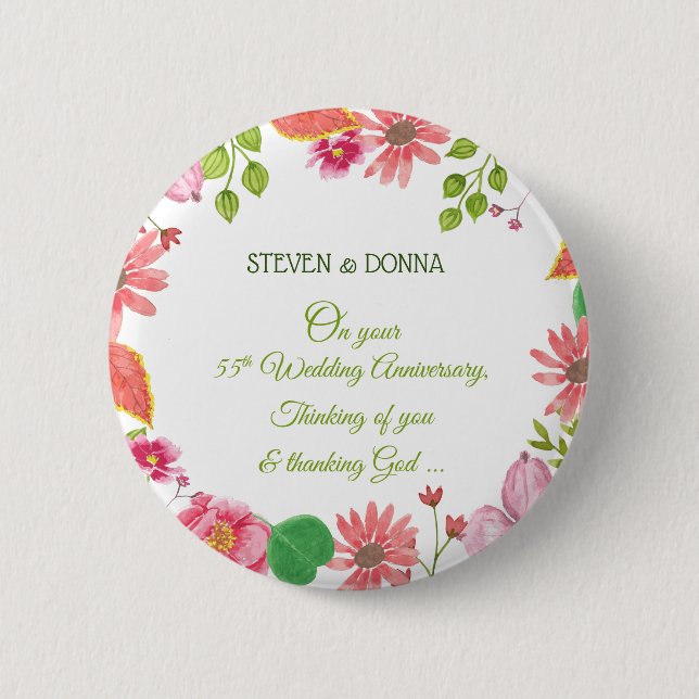 Religious 55th Wedding Anniversary Flowers 6 Cm Round Badge (Front)