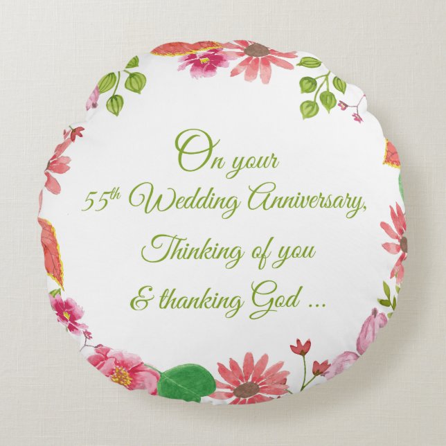 Religious 55th Wedding Anniversary Flowers Round Cushion (Front)
