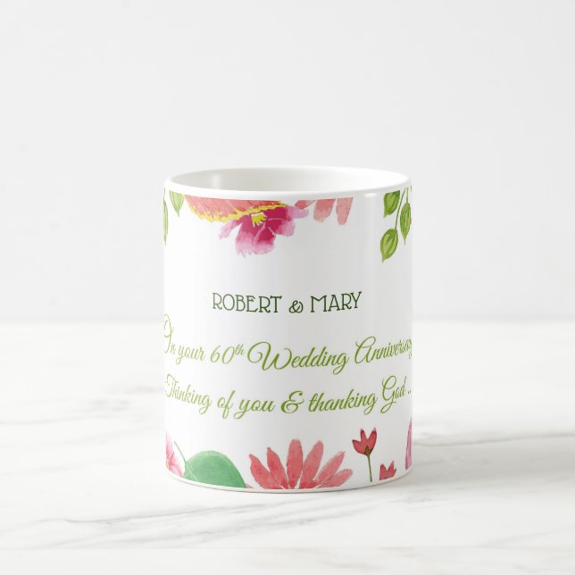 Religious 60th Wedding Anniversary Flowers Coffee Mug (Center)