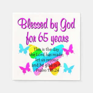 RELIGIOUS 65TH BIRTHDAY BUTTERFLY DESIGN NAPKIN