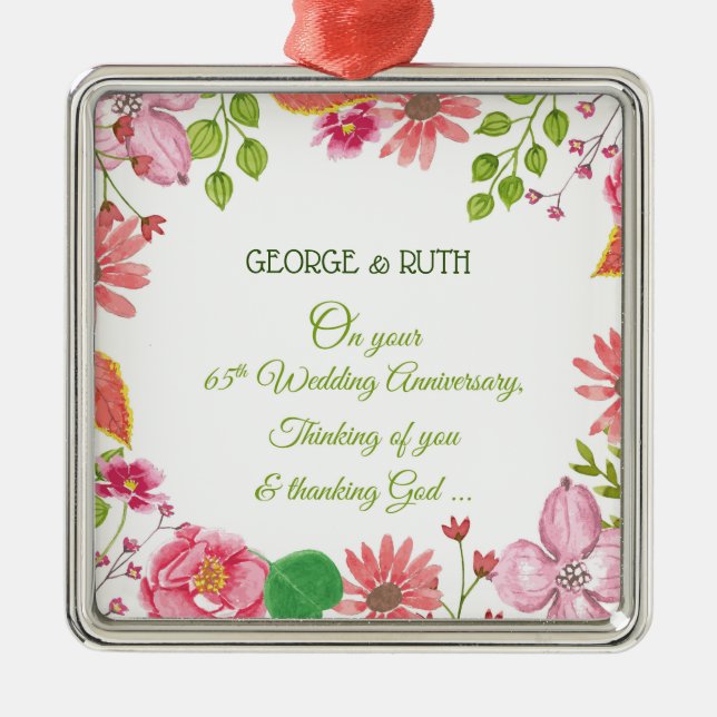 Religious 65th Wedding Anniversary Flowers Metal Tree Decoration (Front)