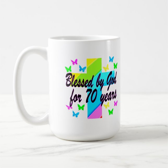 RELIGIOUS 70TH BIRTHDAY CROSS DESIGN COFFEE MUG (Left)