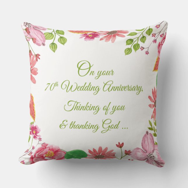 Religious 70th Wedding Anniversary Flowers Cushion (Front)