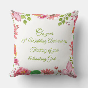 Religious 75th Wedding Anniversary Flowers Cushion